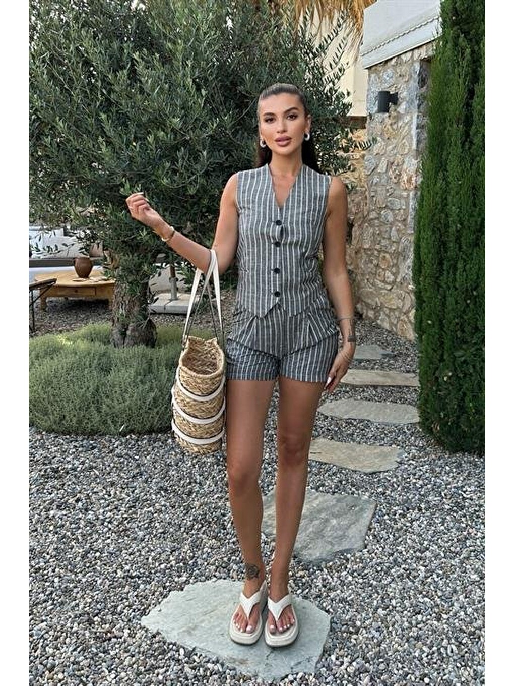 Siyah Carla Işıltılı Yelek Şort Takım 9821-2
