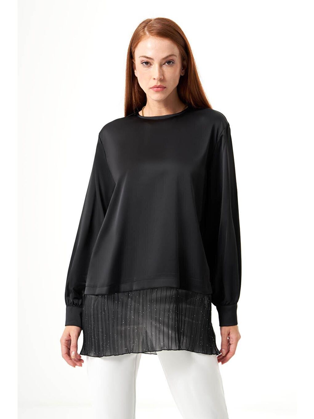 Simli Garnili Siyah Bluz