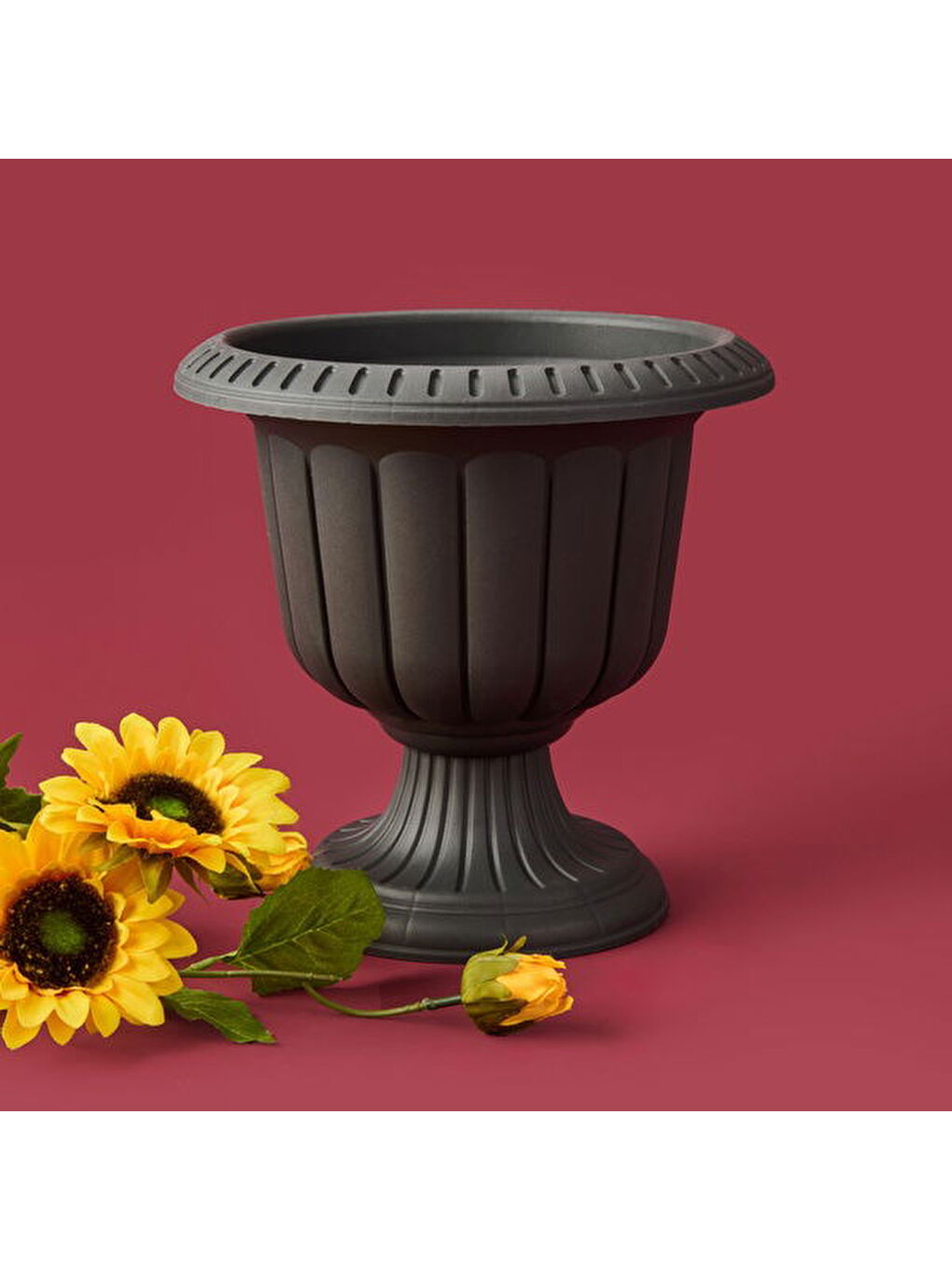 Karışık Ayaklı Plastik Saksı - Antrasit - 20,5x30x30 cm-2