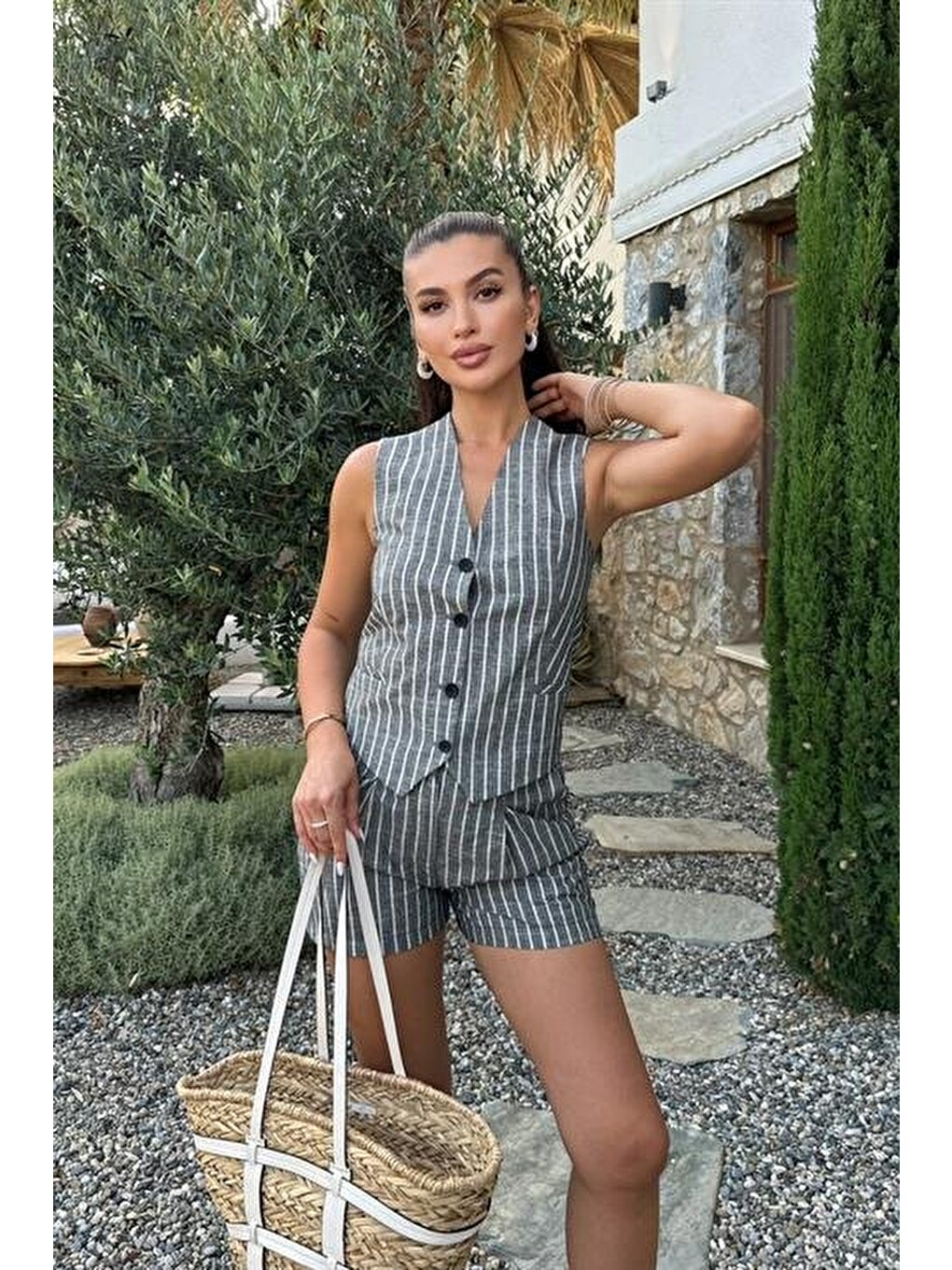 Siyah Carla Işıltılı Yelek Şort Takım 9821-5