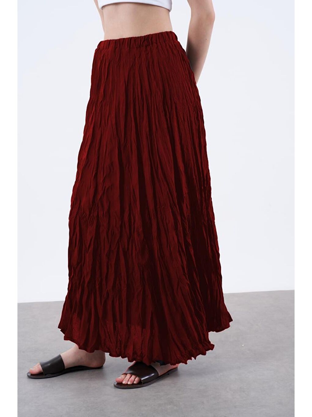 Bordo Kırışık Desen Midi Boy Kadın Etek Mg2266-6