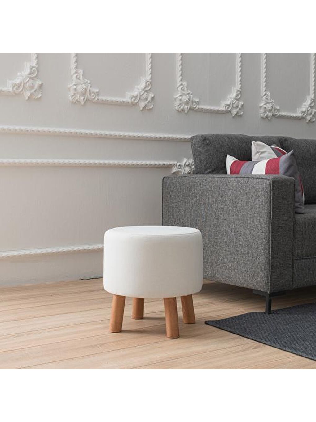 Ekru Silindir Puf - Krem-2