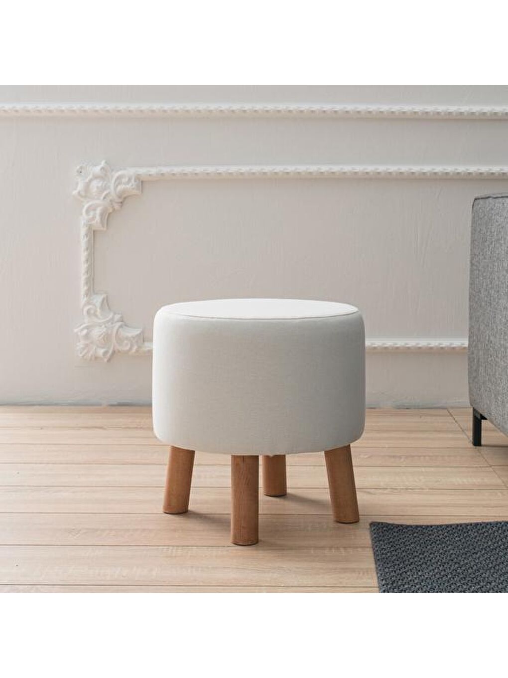 Ekru Silindir Puf - Krem-3