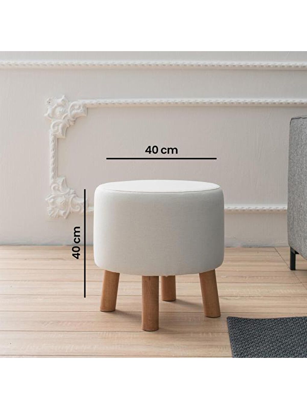 Ekru Silindir Puf - Krem-4