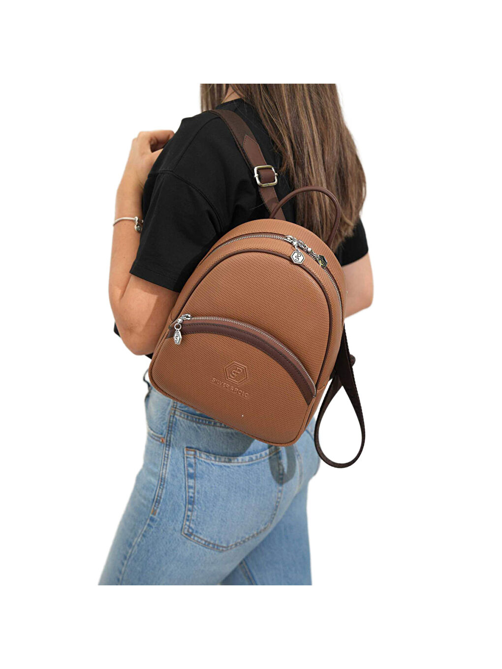 Kahverengi Kadın 945-45561 SILVER POLO SIRT ÇANTASI M86 KARAMEL-MAT KAHVE