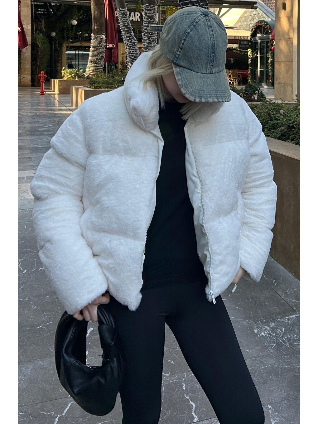 Madmext Ekru Dik Yaka Kadın Kürklü Mont Mg2259 - 1