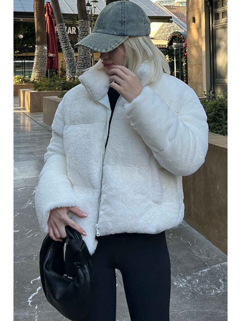 Madmext Ekru Dik Yaka Kadın Kürklü Mont Mg2259 - 2