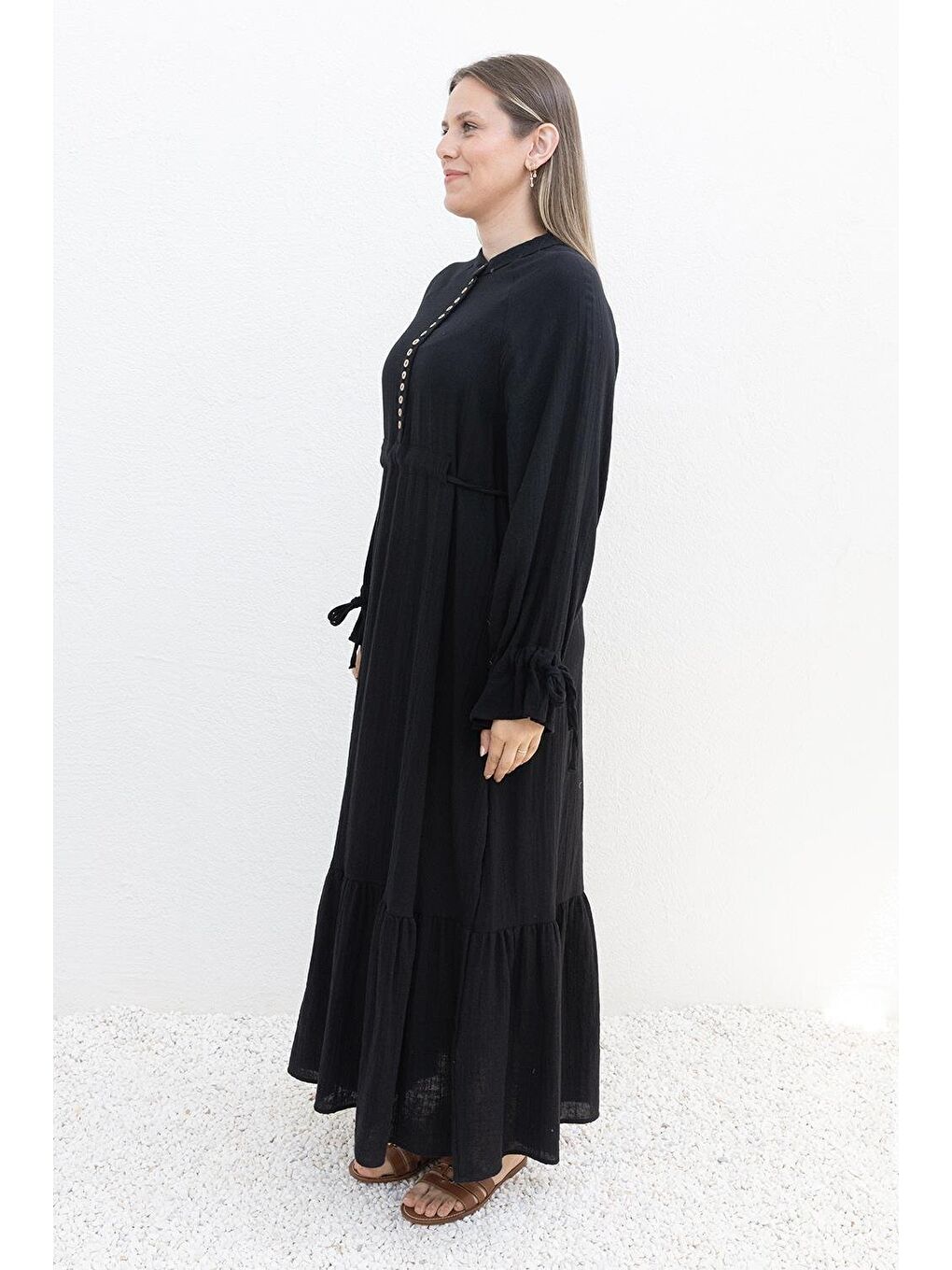 Siyah-Beli Bağlamalı Biritli Elbise-2