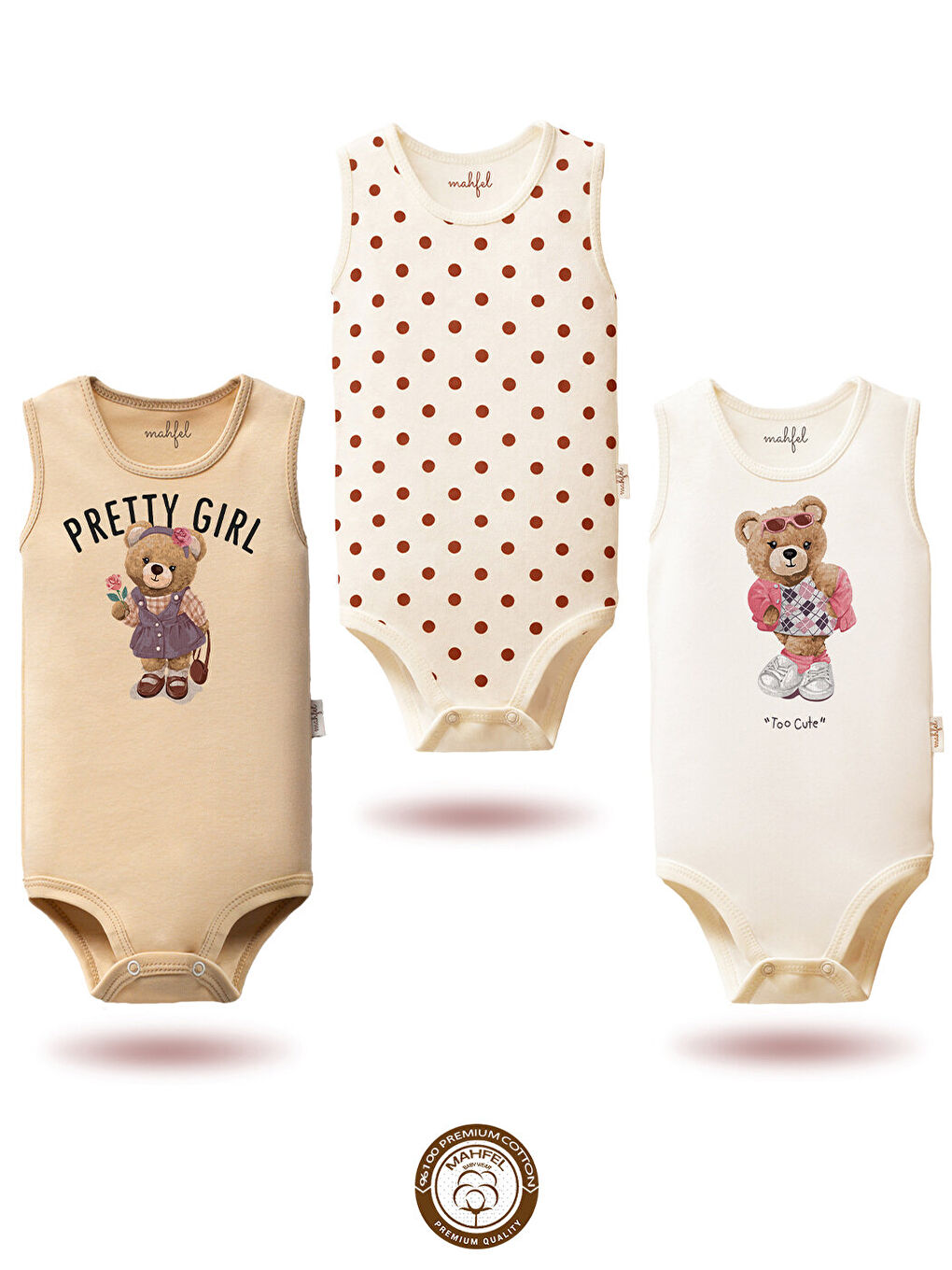 Turuncu 3'Lü Kız %100 Pamuklu Atlet Çıtçıtlı Bebek Body Zıbın 783-784