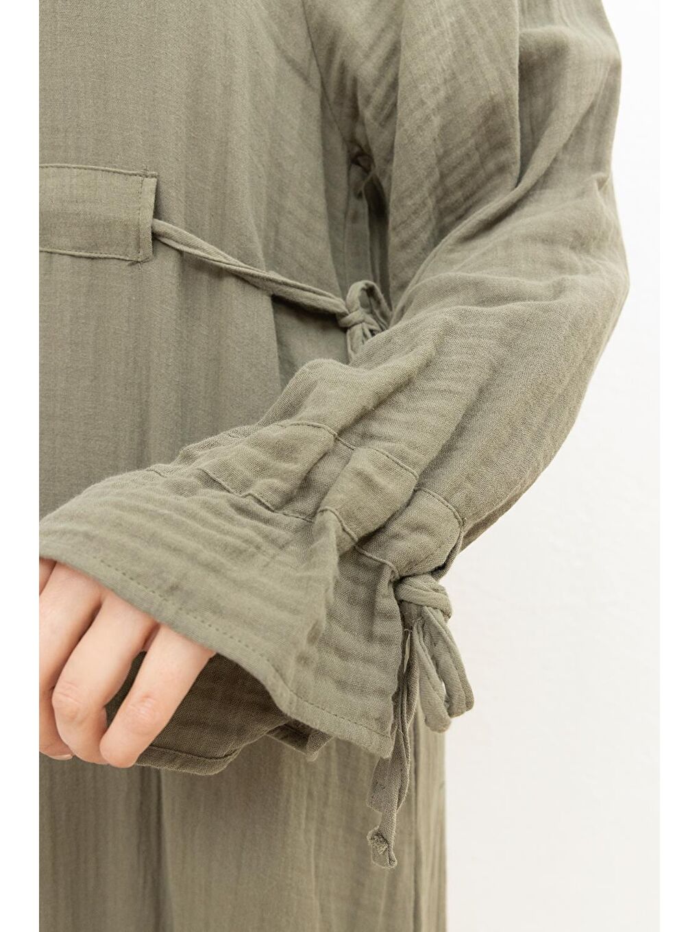 Haki-Beli Bağlamalı Biritli Elbise-3