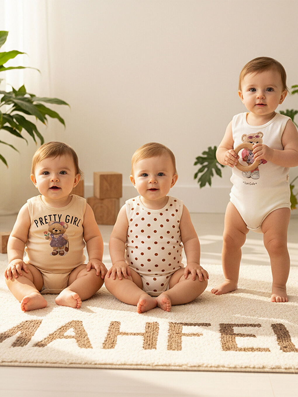 Turuncu 3'Lü Kız %100 Pamuklu Atlet Çıtçıtlı Bebek Body Zıbın 783-784-1