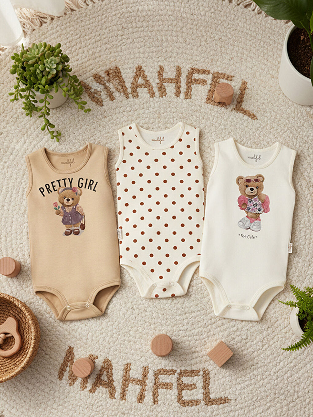 Turuncu 3'Lü Kız %100 Pamuklu Atlet Çıtçıtlı Bebek Body Zıbın 783-784-2