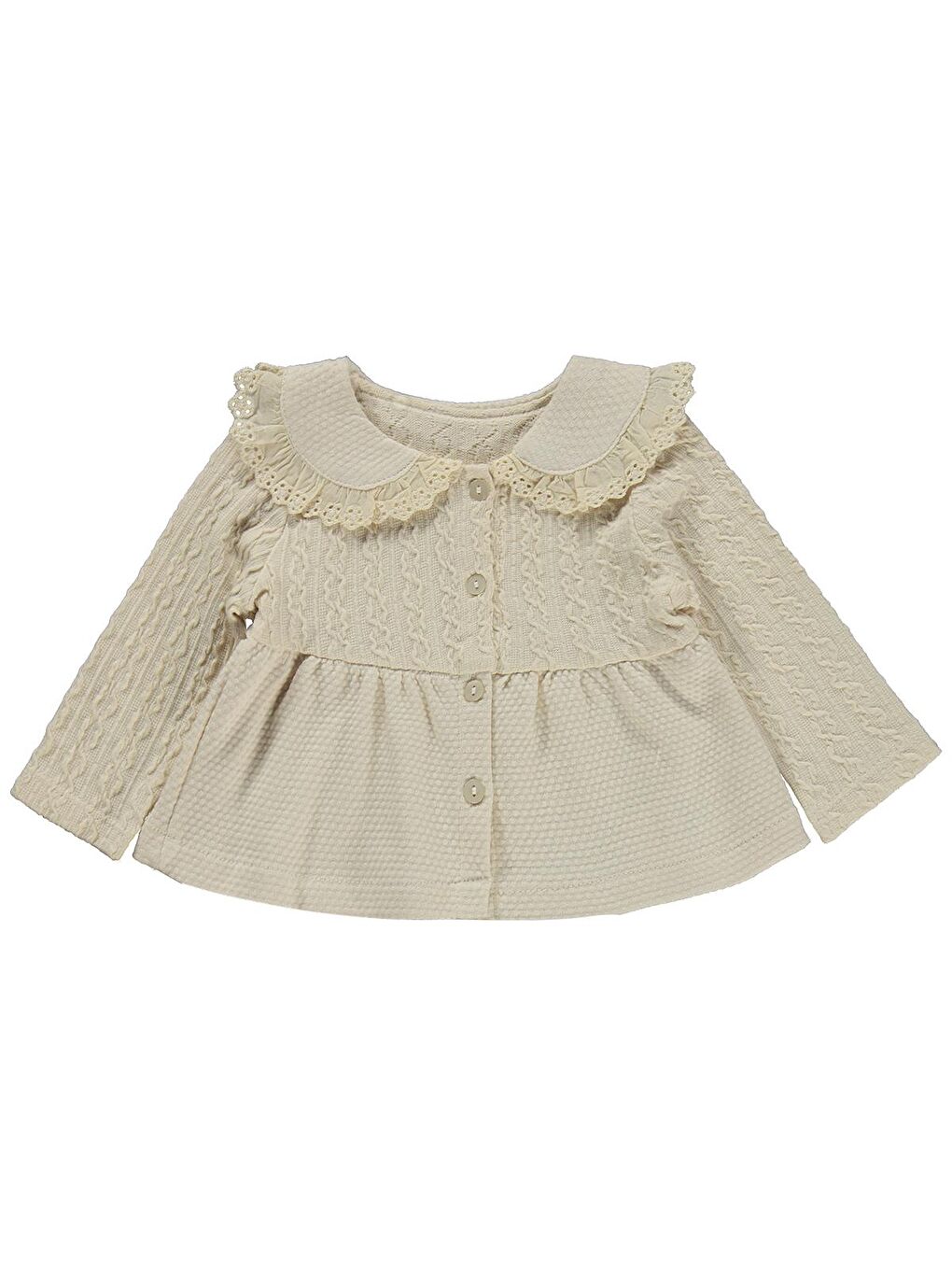 Yakası Fistolu Zincir Desenli 2 Li 6-18 Ay Takım - Bej 6-9 Ay-1