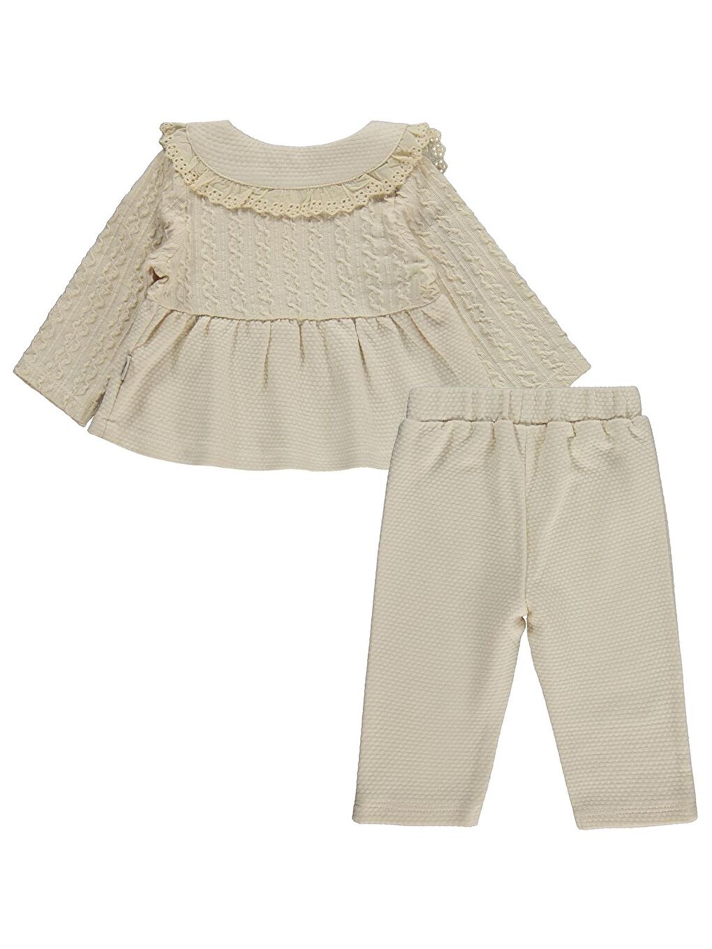 Yakası Fistolu Zincir Desenli 2 Li 6-18 Ay Takım - Bej 6-9 Ay-2