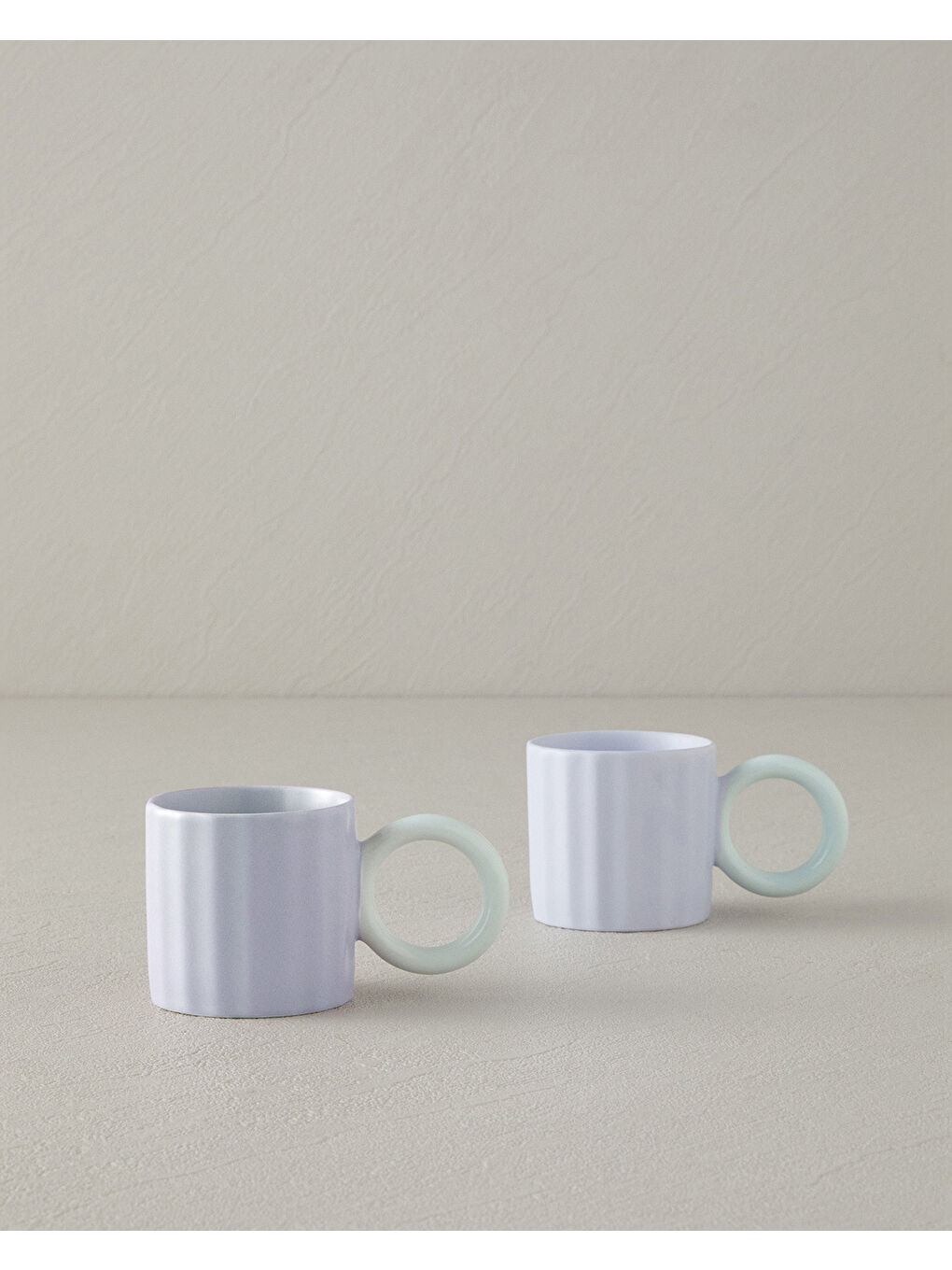 Angled New Bone China 2 Parça 2 Kişilik Kahve Fincan Takımı 90 ml Lila