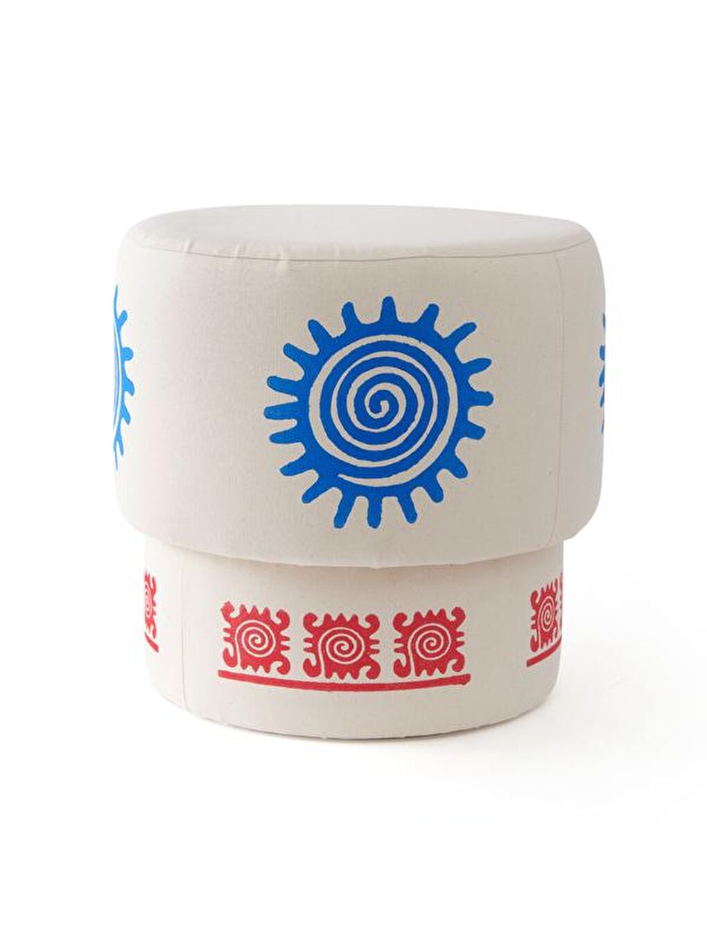 Ekru Felix Taş Baskı Handmade Puf - Krem-2