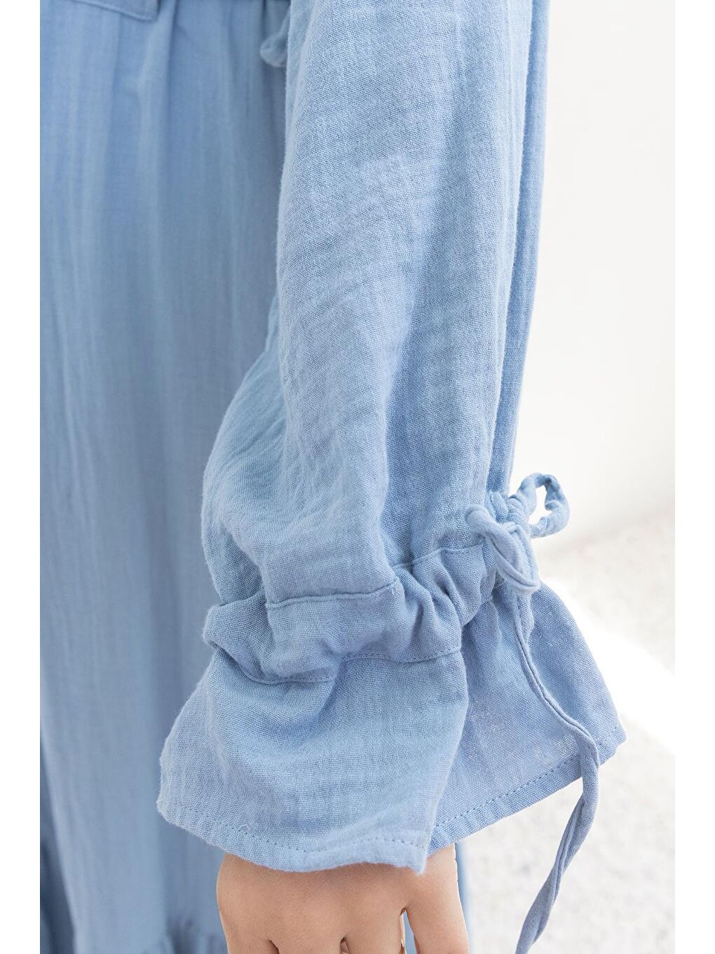 Mavi-Beli Bağlamalı Biritli Elbise-3