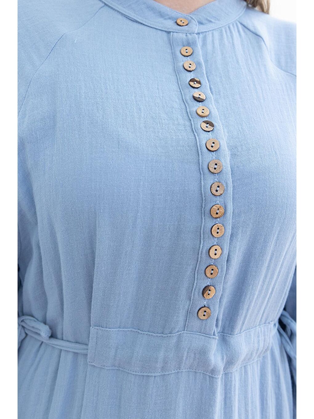 Mavi-Beli Bağlamalı Biritli Elbise-4