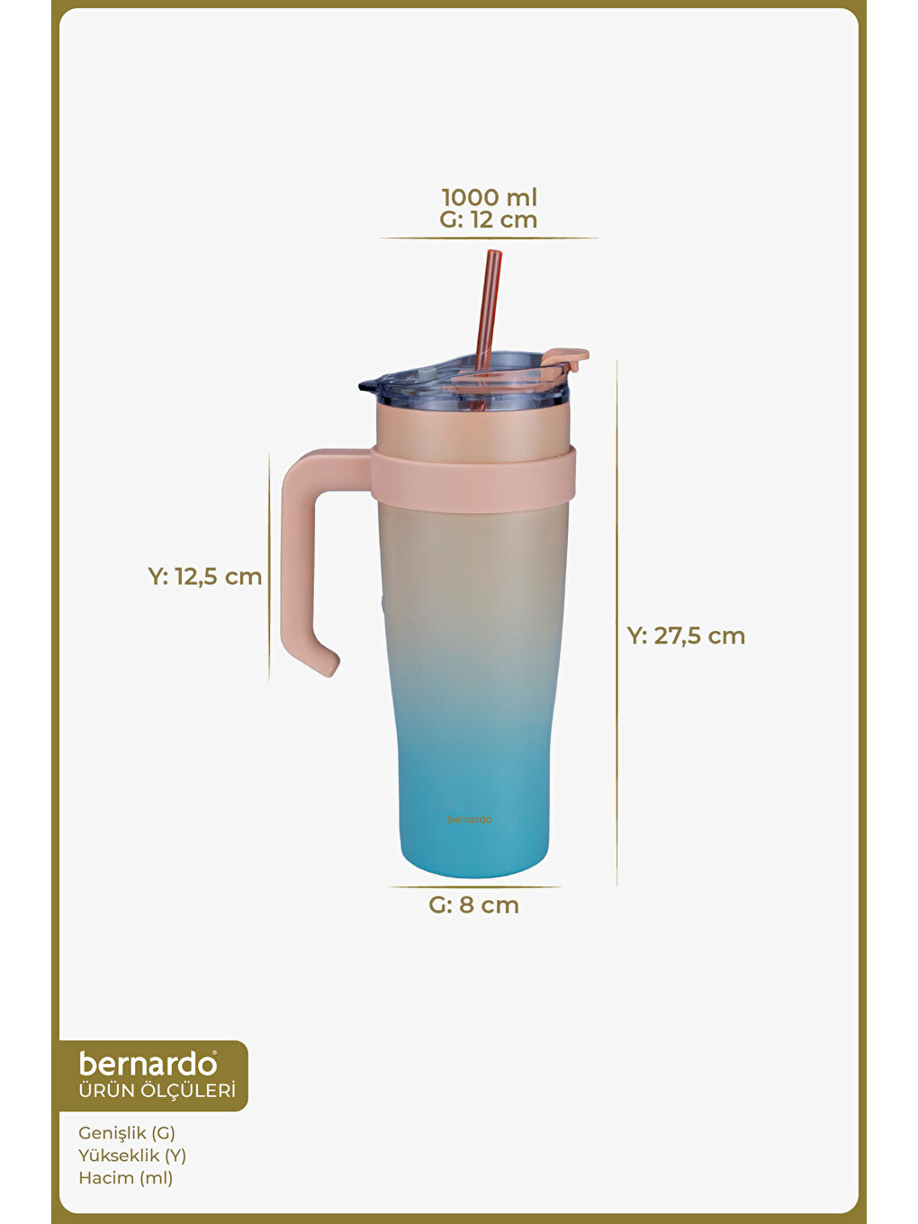 Alto Pipetli Termos Bardak Turkuaz 1000ml-1