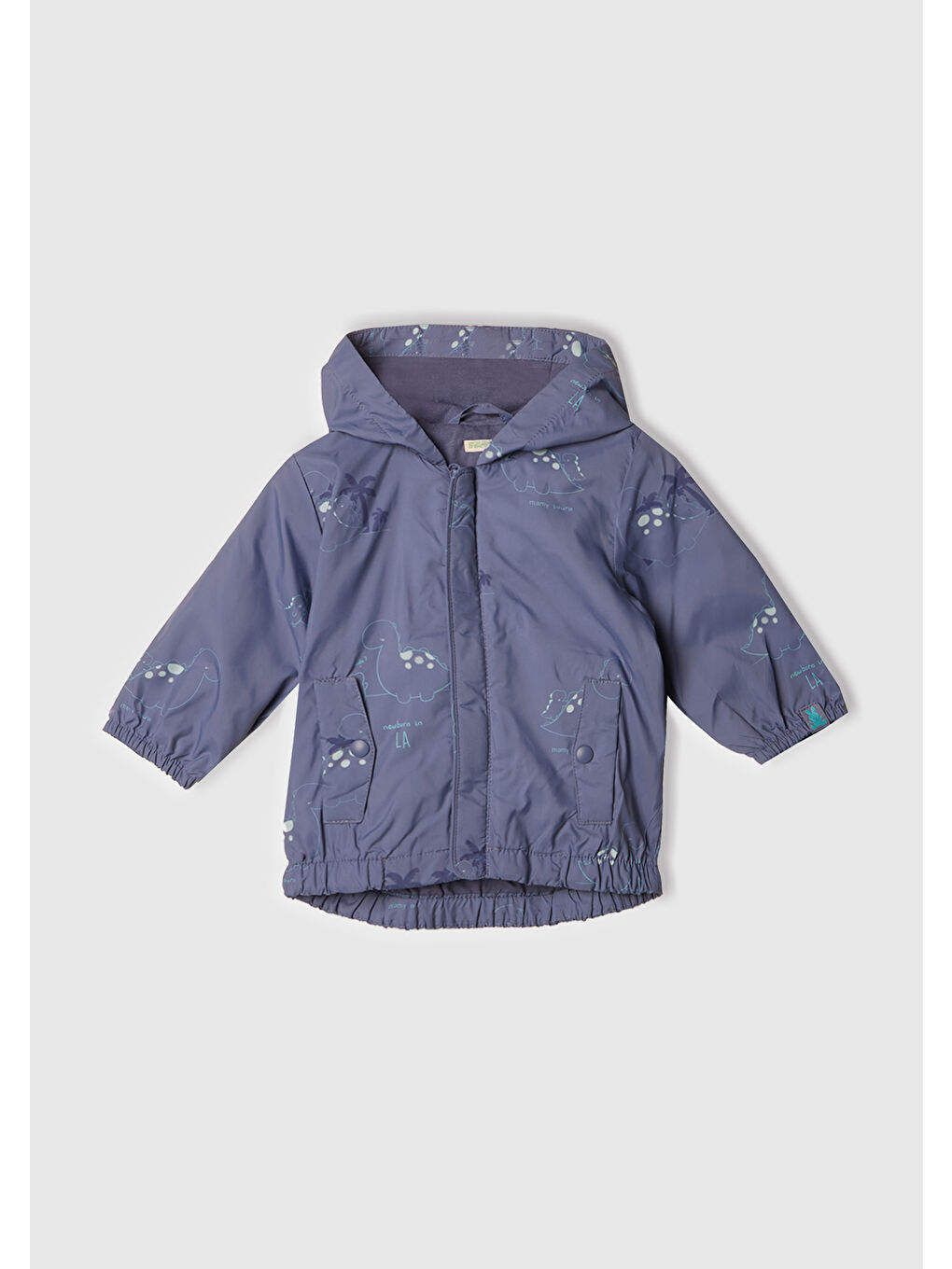 Bebek Mor Tamamı Baskılı Çift Cepli Kapüşonlu Yağmurluk