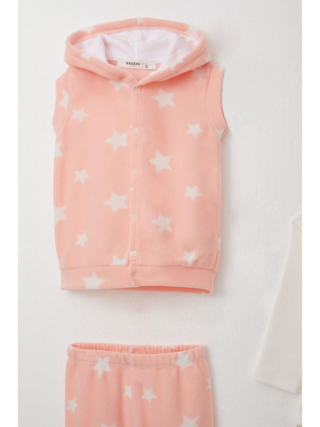 Pembe Kız Bebek Zıbınlı 3 Lü Takım Polar Yıldız Desenli Somon (6 Ay-1 Yaş)-2