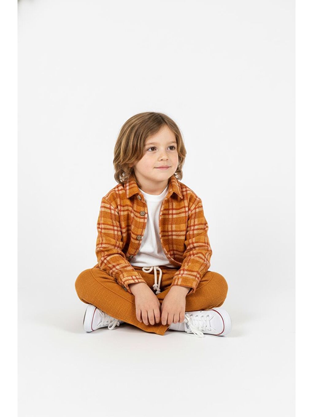 Kahverengi Turuncu Ekoseli Gömlekli 3lü Takım-1