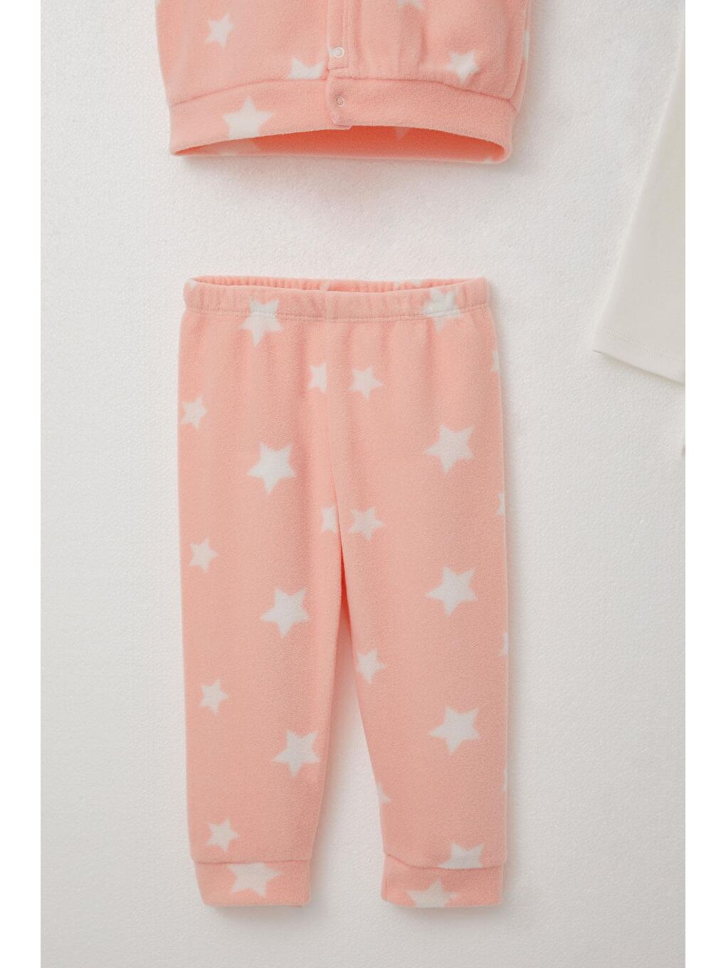 Pembe Kız Bebek Zıbınlı 3 Lü Takım Polar Yıldız Desenli Somon (6 Ay-1 Yaş)-4