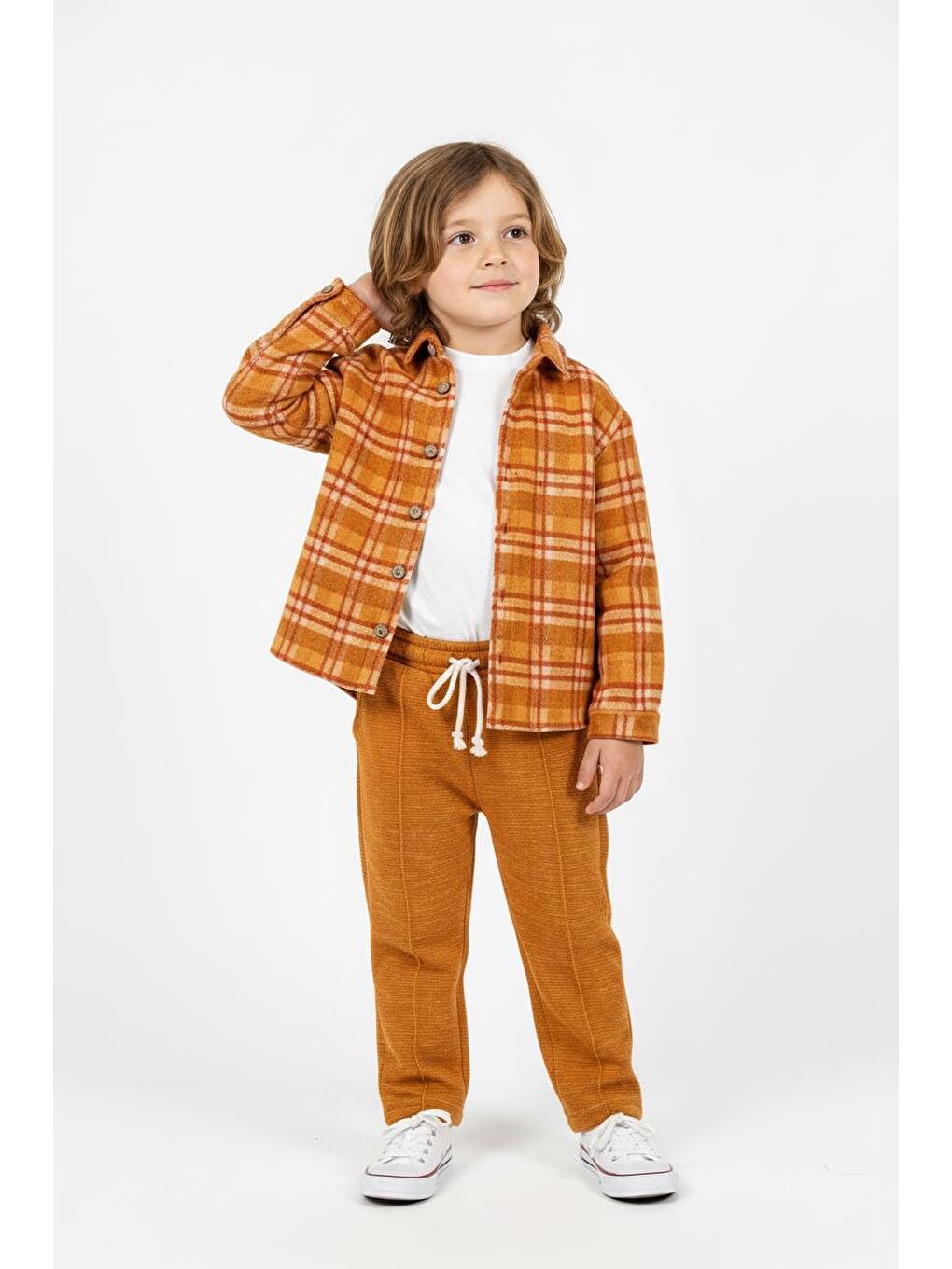 Kahverengi Turuncu Ekoseli Gömlekli 3lü Takım-2