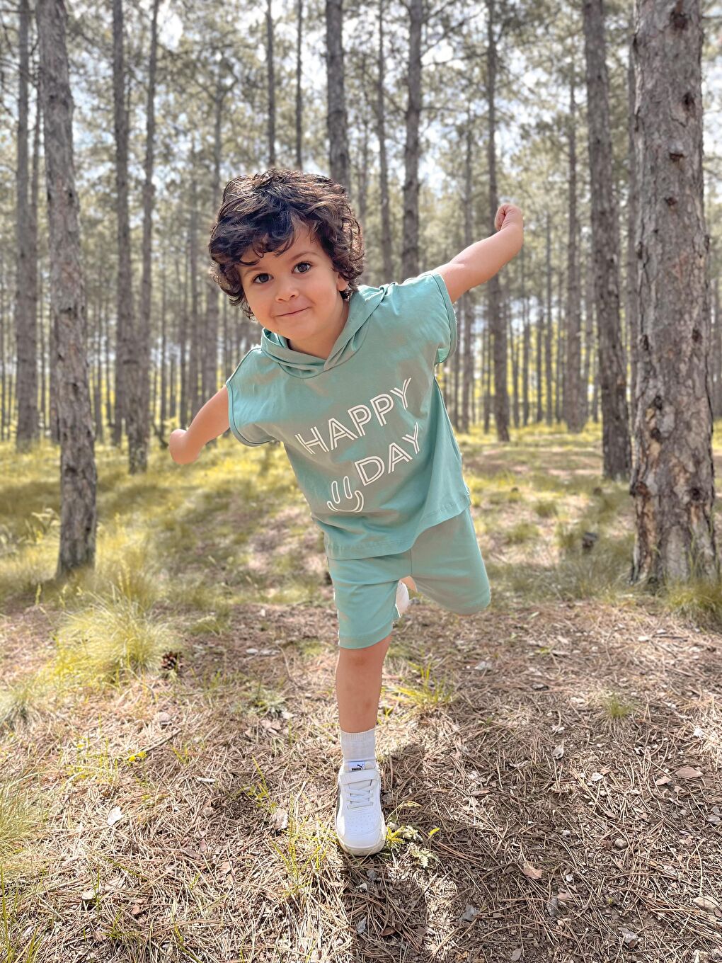 Yeşil Kapüşonlu Yazlık Baskılı Takım 2404KPSNYZLYK-2