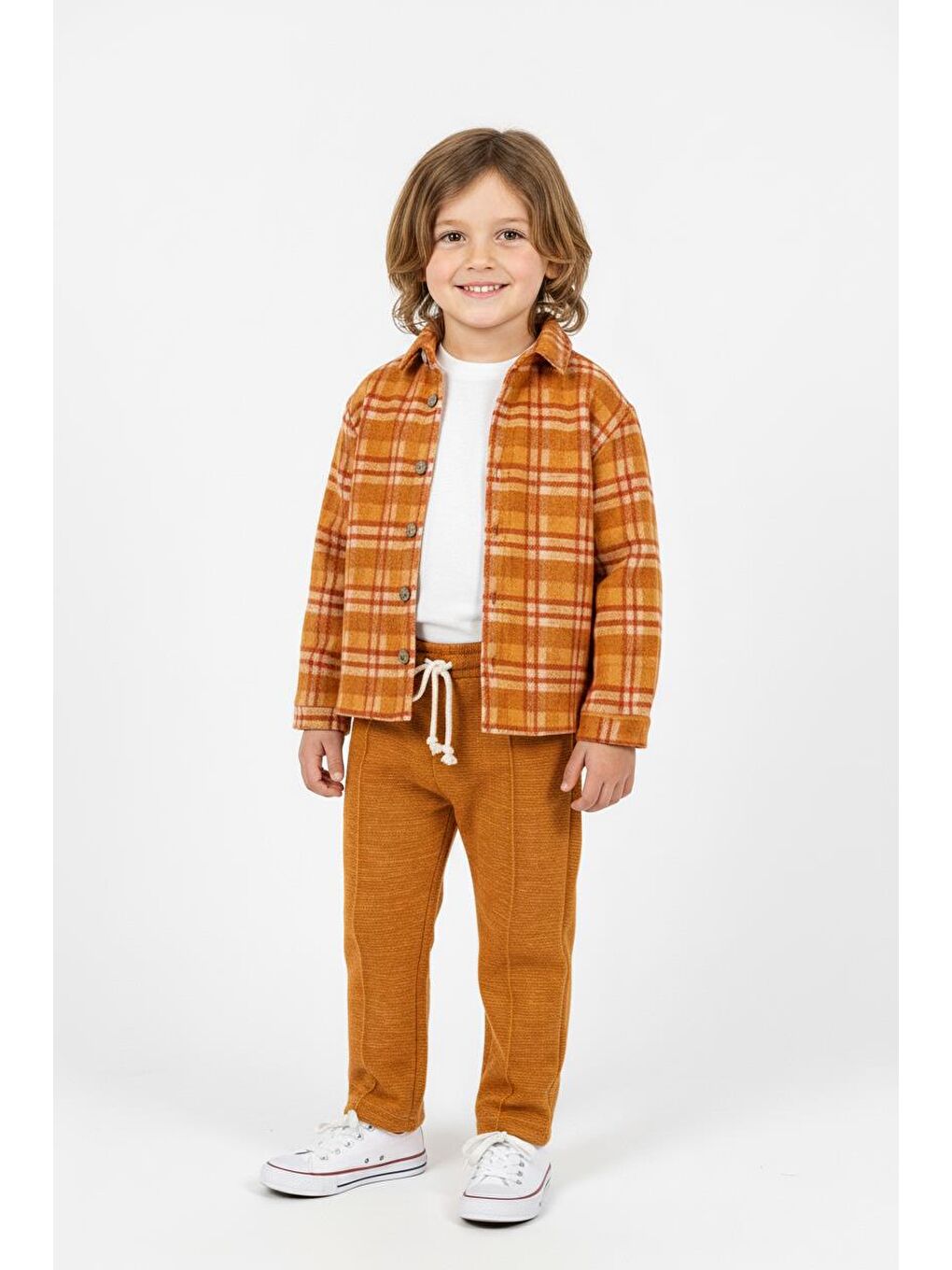 Kahverengi Turuncu Ekoseli Gömlekli 3lü Takım-3