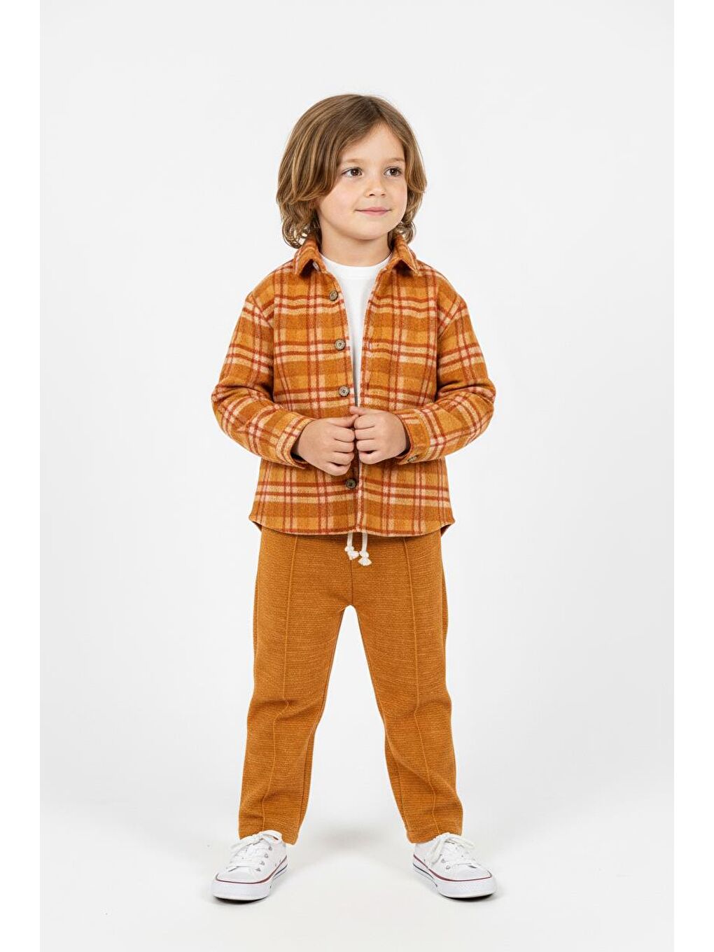 Kahverengi Turuncu Ekoseli Gömlekli 3lü Takım-4