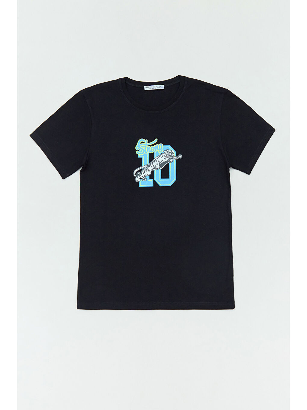 Siyah %100 Pamuk Kaplan Baskılı Bisiklet Yaka Erkek Çocuk Tişört