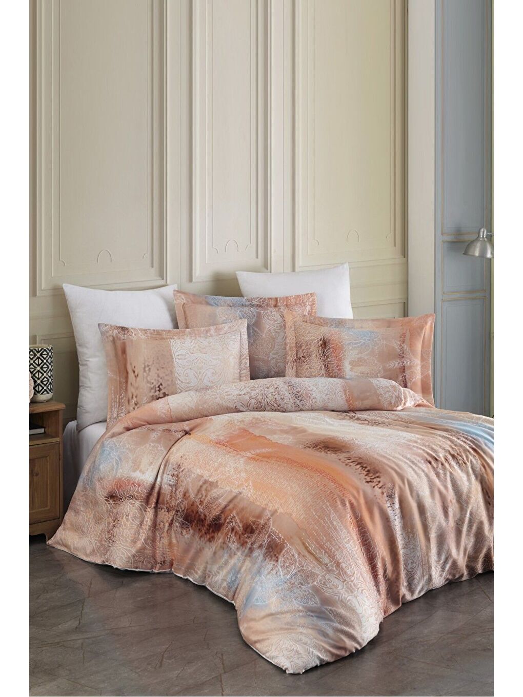 Karışık Tek Kişilik Bambu Saten Nevresim Takımı Delmore