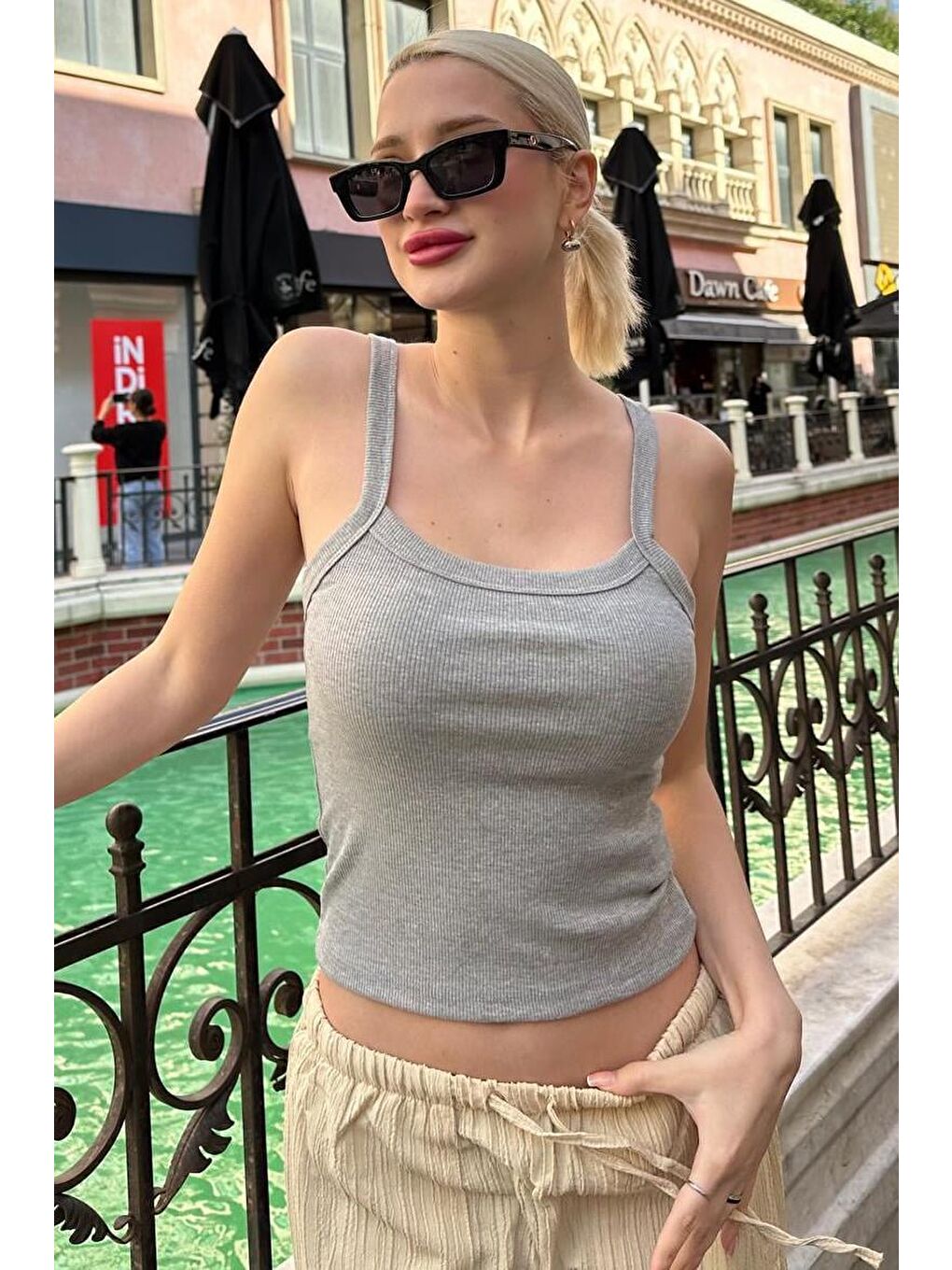 Gri Fitilli Görünümlü Askılı Basic Atlet Mg2236-2