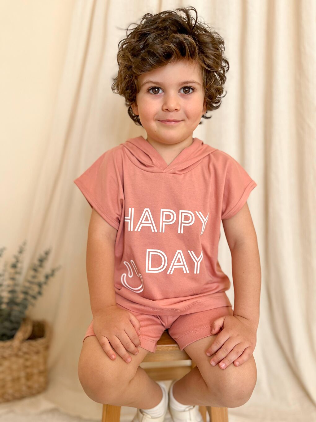 Pembe Kapüşonlu Yazlık Baskılı Takım 2404KPSNYZLYK-1