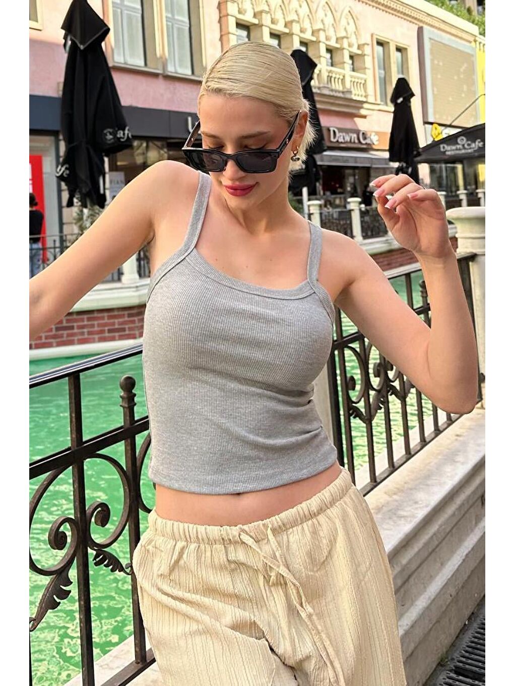 Gri Fitilli Görünümlü Askılı Basic Atlet Mg2236-3