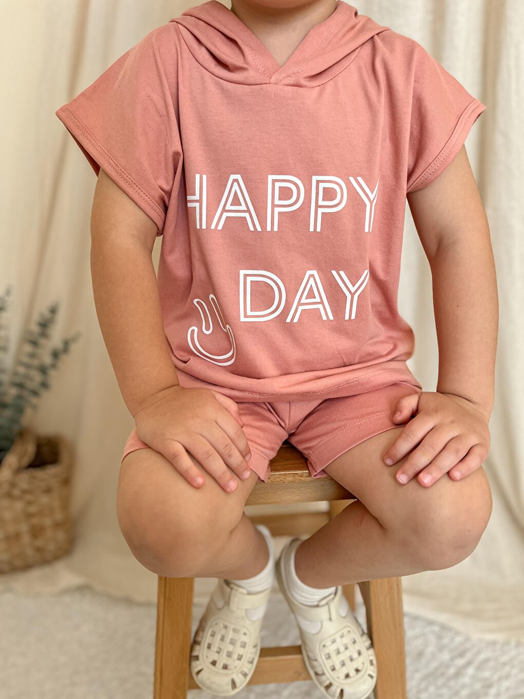 Pembe Kapüşonlu Yazlık Baskılı Takım 2404KPSNYZLYK-2