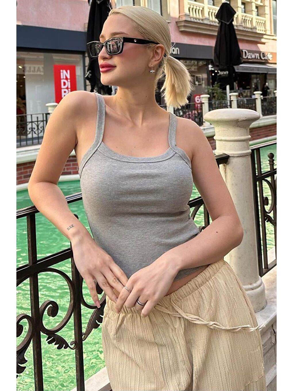 Gri Fitilli Görünümlü Askılı Basic Atlet Mg2236-4