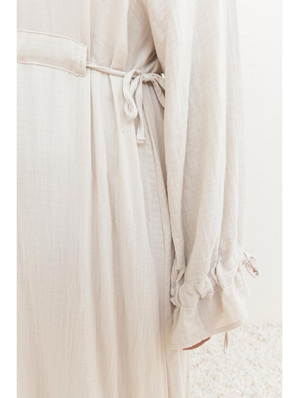 Bej Taş-Beli Bağlamalı Biritli Elbise-3