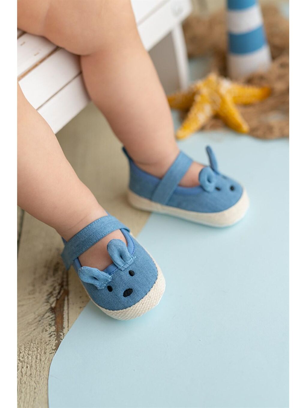 Mavi Tavşan Kız Bebek Cırtcırtlı Babet Patik