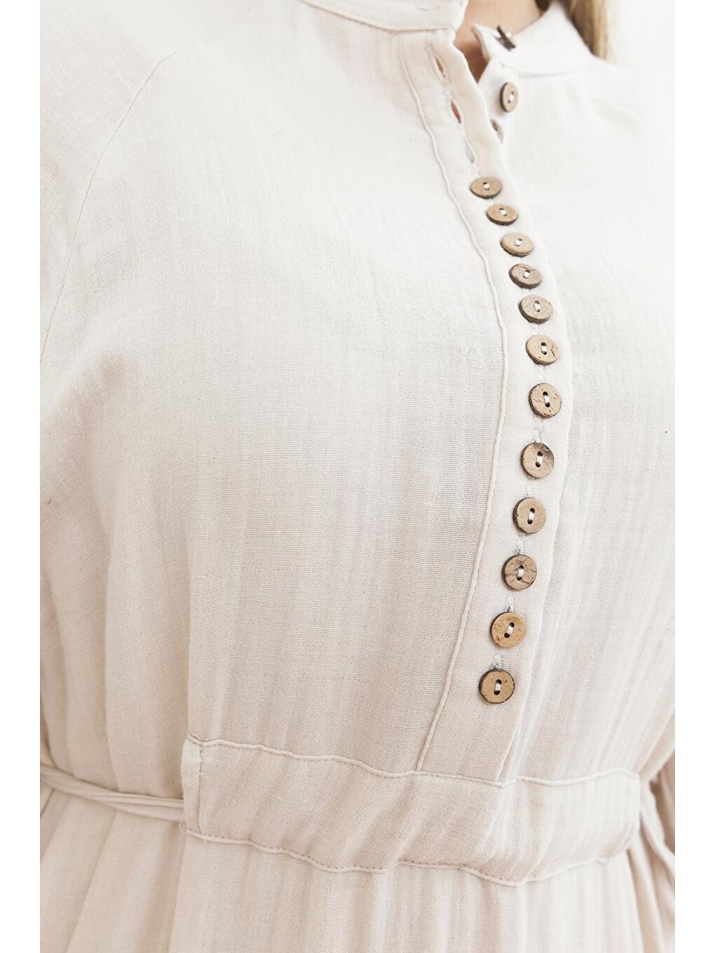 Bej Taş-Beli Bağlamalı Biritli Elbise-4