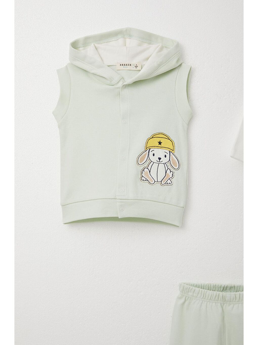 Turkuaz Erkek Bebek Zıbınlı 3 Lü Takım Sevimli Şapkalı Köpekçik Nakışlı Su Yeşili (4 Ay-1 Yaş)-3