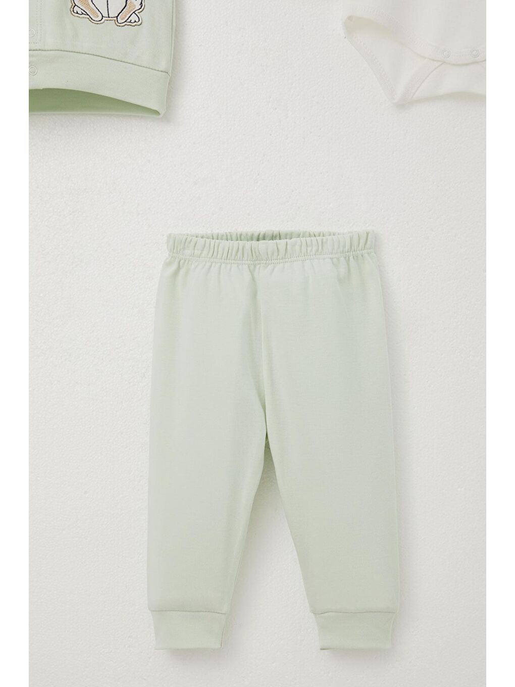 Turkuaz Erkek Bebek Zıbınlı 3 Lü Takım Sevimli Şapkalı Köpekçik Nakışlı Su Yeşili (4 Ay-1 Yaş)-4