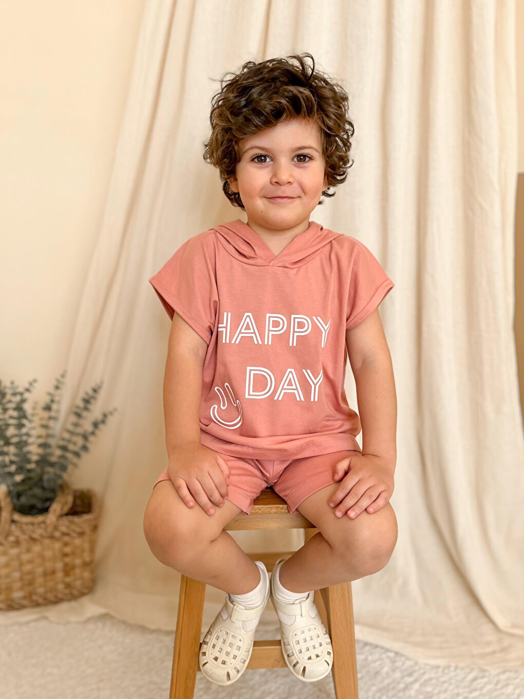 Pembe Kapüşonlu Yazlık Baskılı Takım 2404KPSNYZLYK-3