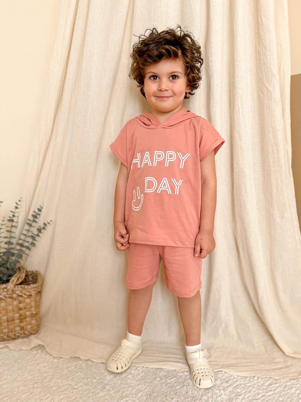 Pembe Kapüşonlu Yazlık Baskılı Takım 2404KPSNYZLYK-4