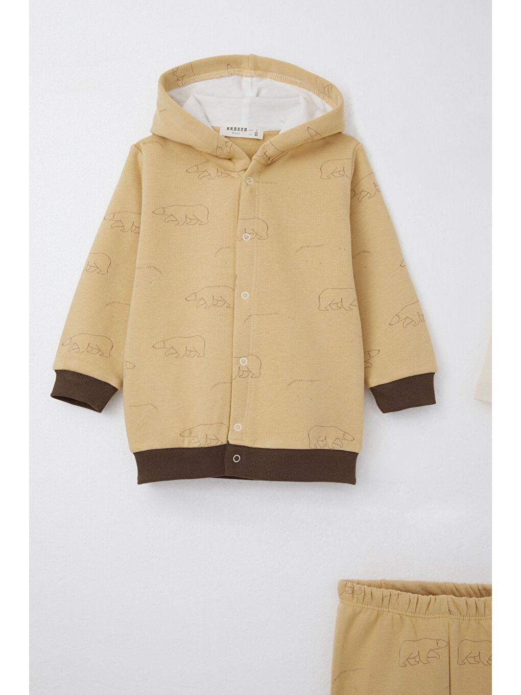 Erkek Bebek Bodyli 3 Lü Takım Kutup Ayısı Desenli Bej (4 Ay-1 Yaş)-2