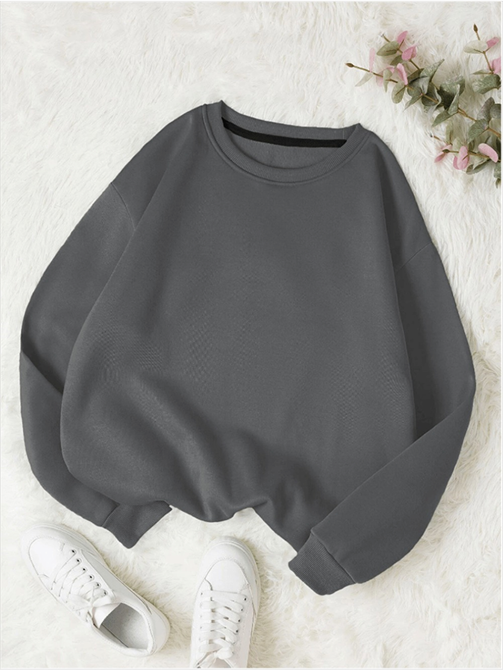 Trendseninle Füme Kadın Füme Düz Bisiklet Yaka Sweatshirt