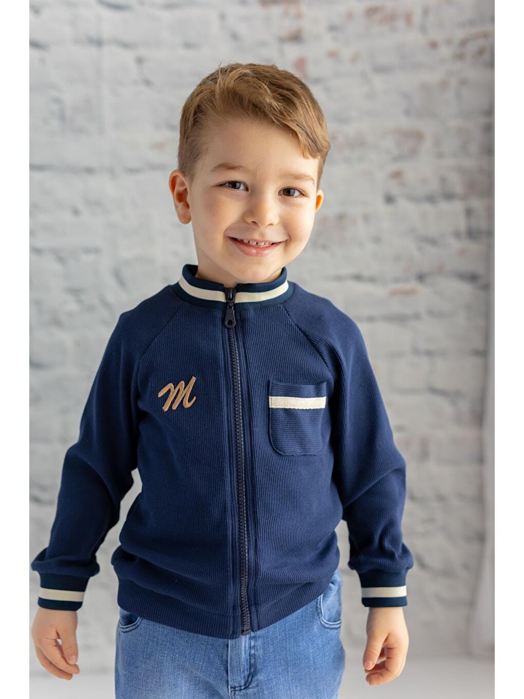 Lacivert Erkek Bebek Kaşkorse Fermuarlı Ceket