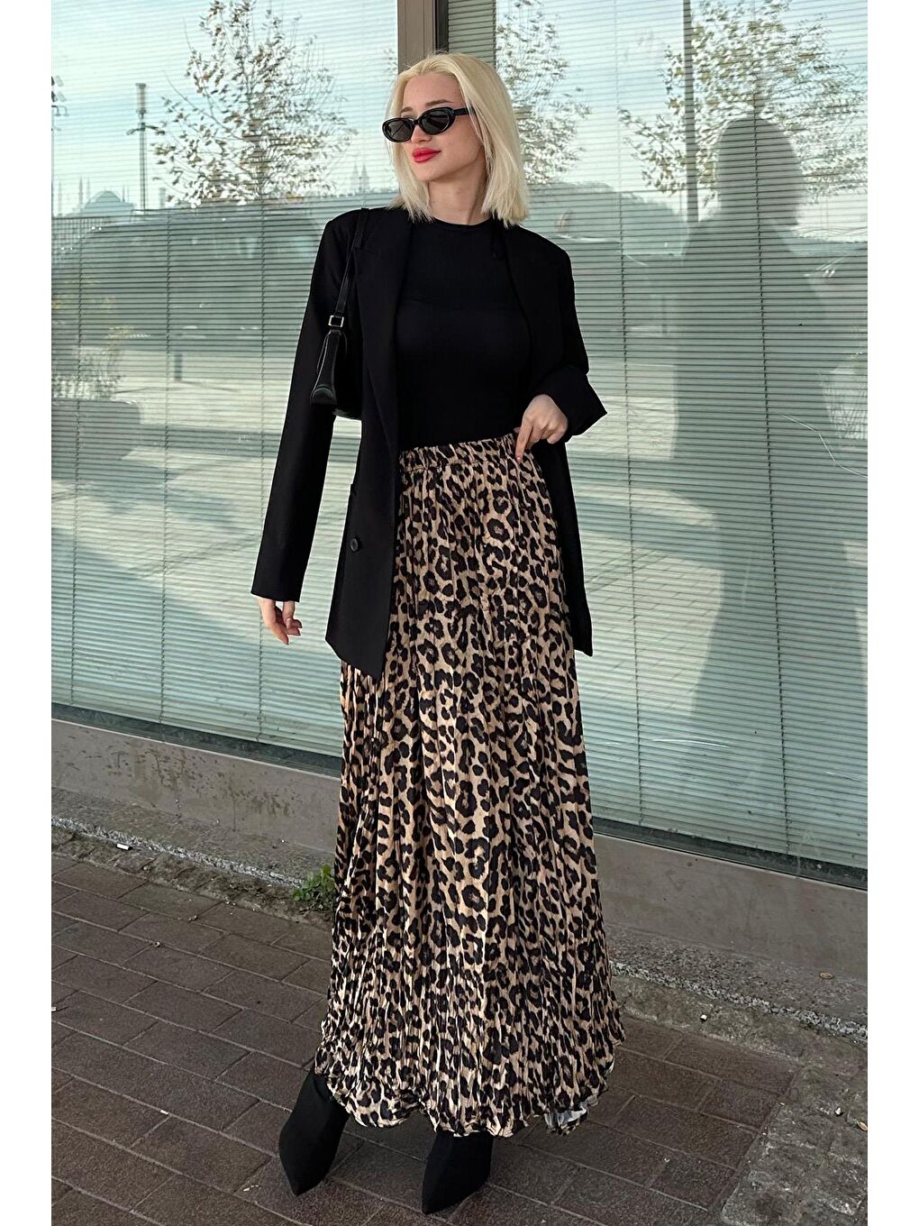 Kahverengi Leopar Desenli Kadın Midi Etek Mg2264-5