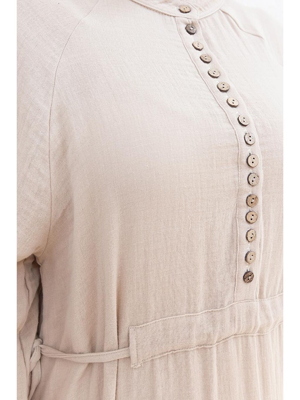 Bej-Beli Bağlamalı Biritli Elbise-4